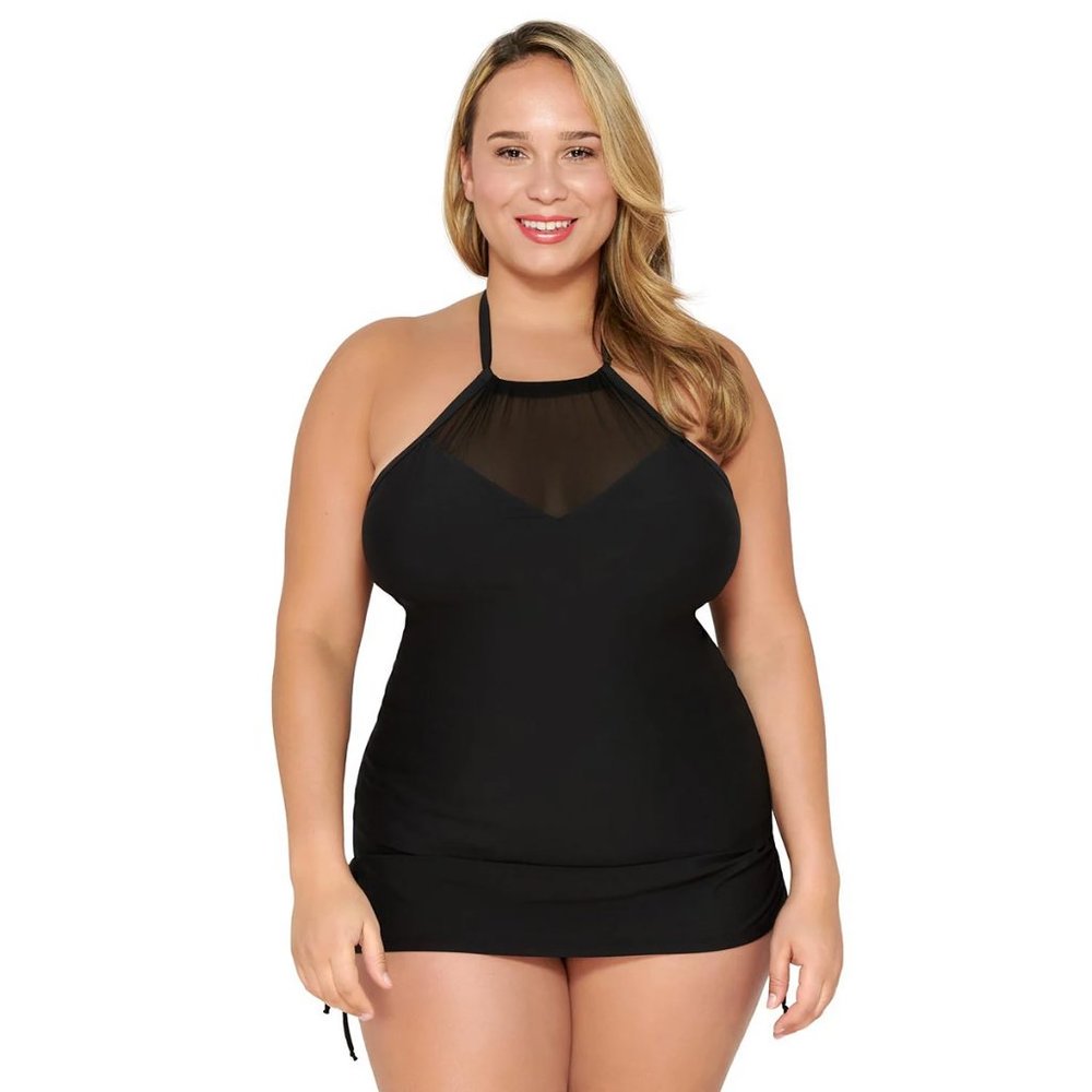 Women's Apt 9 High Neck Mesh Tankini Plus Size 2X (20W-22W) Black